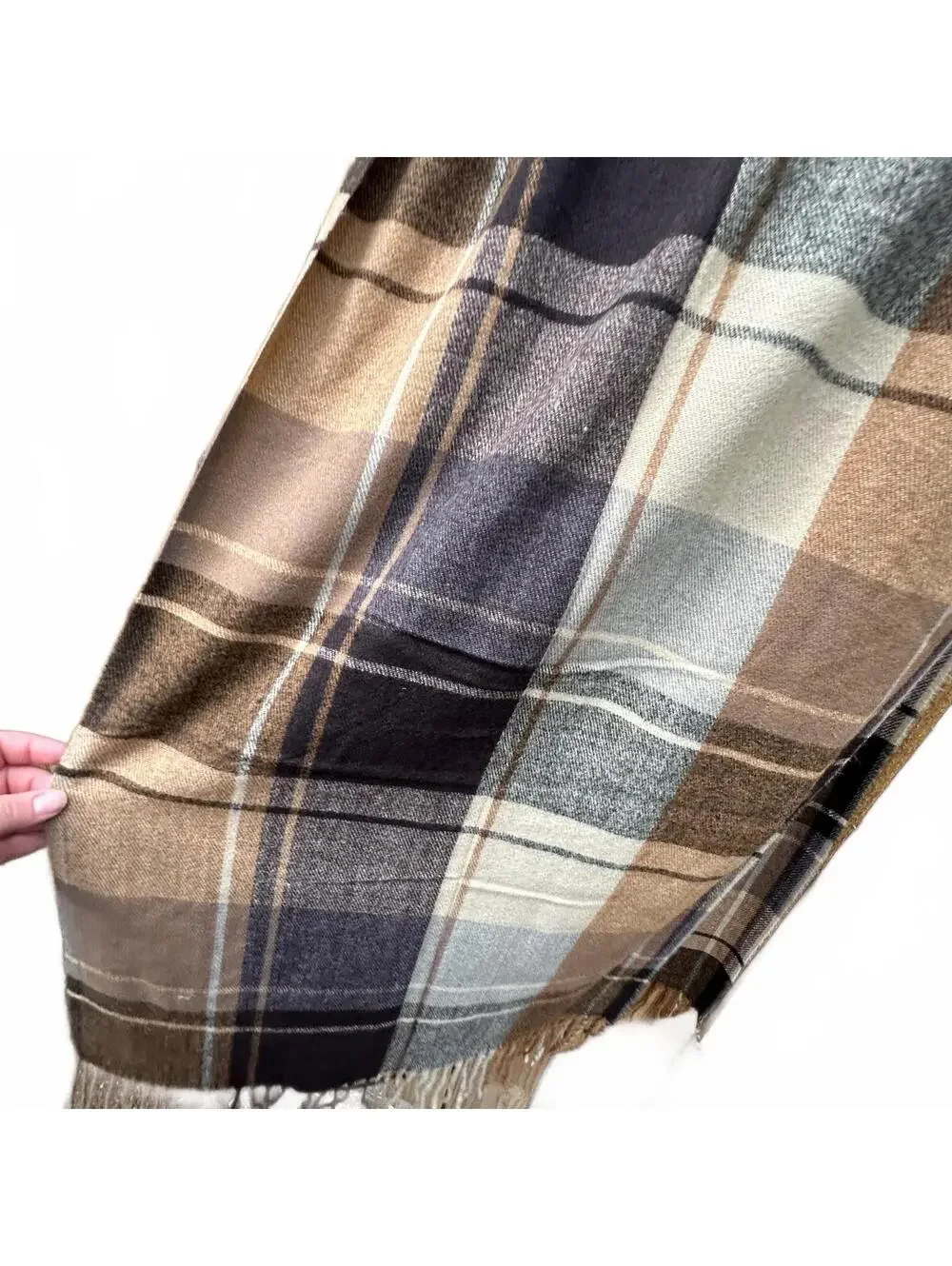 Self Service Plaid Fringe Scarf Cashmere